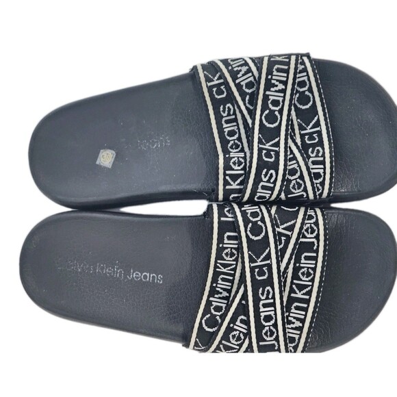 Calvin Klein Sandals Atwyn Women's Sz 8m Black/White Slip On - Picture 4 of 9